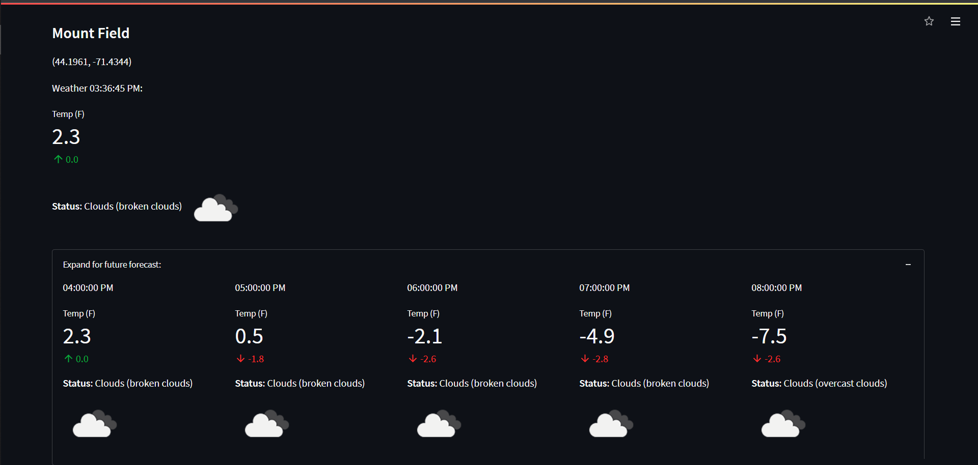 Screenshot of weather app